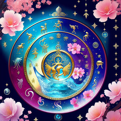 Obraz premium Aquarius Horoscope with Flower