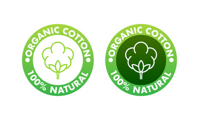 100 cotton label. Natural fiber sign. Vector stock illustration.