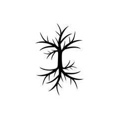 Dead tree silhouette without leaves icon isolated on a white background
