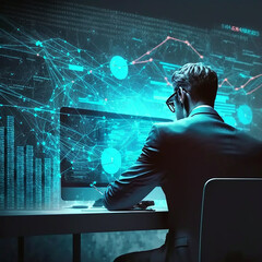 Illustration of a businessman in an investing environment