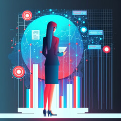 Illustration of a business woman in an investing environment
