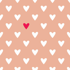 Tile cute vector pattern with white and red hearts on pastel pink background