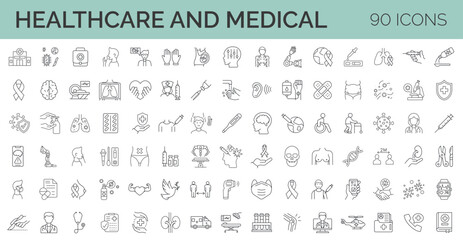 Medical and Healthcare symbols - outline web icon set. Simple vector illustration. Editable stroke