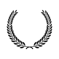 black silhouette circular laurel foliate isolated on transparent background. depicting an award, achievement, heraldry, nobility, Emblem floral greek branch flat style. laurel foliate PNG