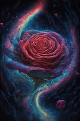 Galaxy waving around a Rose. Space. Created by Generative AI