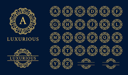 Alphabet collection of luxurious ornament frame logos. Perfect for boutique, beauty cosmetics, spa, yoga, meditation, jewelry, hotel, wedding and the like industries