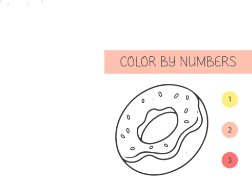 Color by numbers coloring page for kids with donut. Coloring book with cute  cartoon donut with an example for coloring. Monochrome and color versions.  Vector illustration. 20385329 Vector Art at Vecteezy