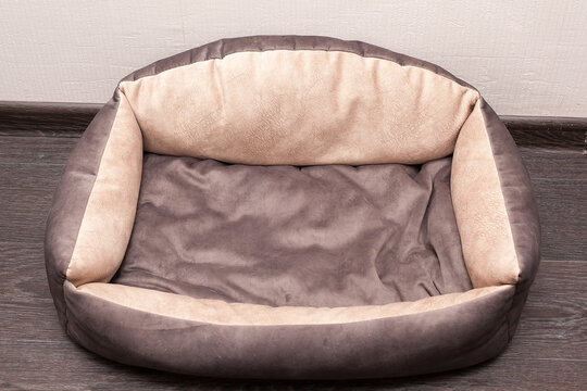 Soft Grey Pet Bed Isolated On A White Background. Accessories For Pets.