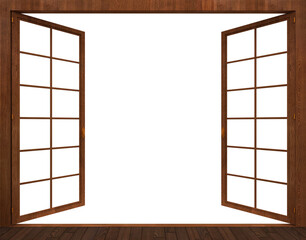 open wooden window on a white background