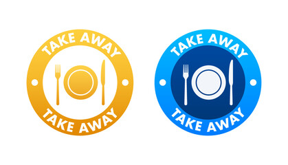Take away sign, label. Take out food icon. Vector stock illustration