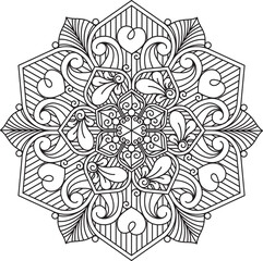 Circular pattern in form of mandala for decoration, tattoo, Henna, Mehndi. Decorative ornament in ethnic oriental style. Coloring book page. Black and white.