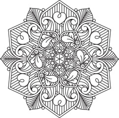 Fototapeta premium Circular pattern in form of mandala for decoration, tattoo, Henna, Mehndi. Decorative ornament in ethnic oriental style. Coloring book page. Black and white.