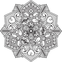 Circular pattern in form of mandala for decoration, tattoo, Henna, Mehndi. Decorative ornament in ethnic oriental style. Coloring book page. Black and white.
