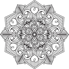 Circular pattern in form of mandala for decoration, tattoo, Henna, Mehndi. Decorative ornament in ethnic oriental style. Coloring book page. Black and white.
