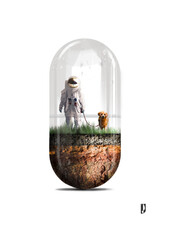 ilustración de una astronauta paseando un perro dentro de una cápsula © Enri
