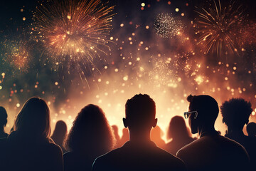 group of people watching firework show made by generative ai