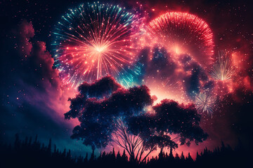 a bunch of fireworks lit up in the night sky made by generative ai