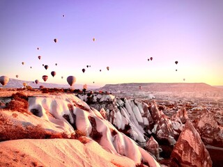 Landschaft Kappadokien Türkei Ballons
