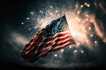 american flag waving with fireworks in the background made by generative ai
