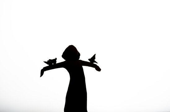Silhouette of angel on white background with free space around to edit personal text