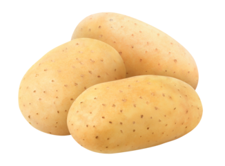 Three whole raw washed potatoes cut out