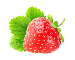 One fresh strawberry fruit with leaf cut out