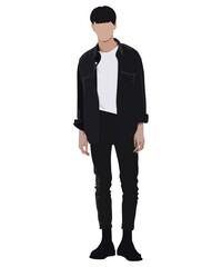 Stylish man in fashionable clothes on a white background. Vector illustration in flat style