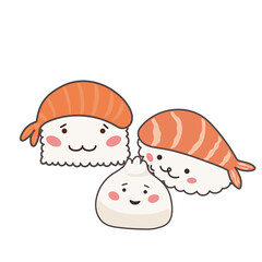 Asian Food Symbol Element Funny Cartoon Icon Asian Sushi Roll Symbol Decoration Element Doodle Cute Bright Happy Icon Silhouette Talisman Icon