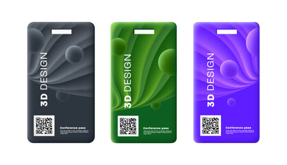 Abstract Green Smooth Wavy Id Card Design or business conference admission ticket with abstract wavy 3d fluid cover