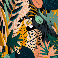 Jungle animals pattern illustration, flat design