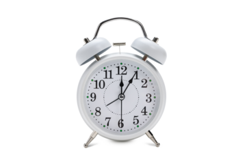 White alarm clock on a white isolated background