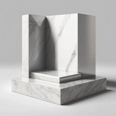 Marble stone podium for product display in a modern design, empty stage for advertising or presentations, natural cosmetic concept, and rock showcase mockup on a 3D background