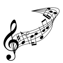 Melody line with treble clef, notes. Music festivals background. Classic concert illustration for party flyer, show banner.