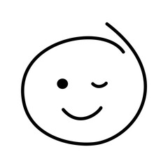 Black and white drawn winking emoticon smiling