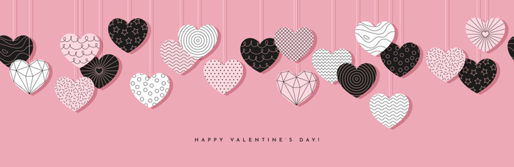 Happy Valentine's Day wide banner with textured hearts.