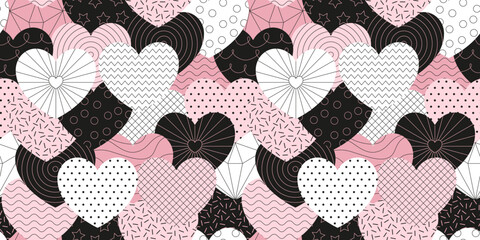 Seamless pattern with hearts in collage style.