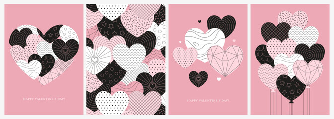 Valentine's Day greeting cards set with hearts.