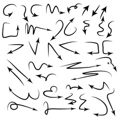 hand drawn and doodle arrows vector set