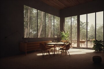 Fototapeta na wymiar Bright Sunny Dining Interior with Luxury Modern Views Made with Generative AI