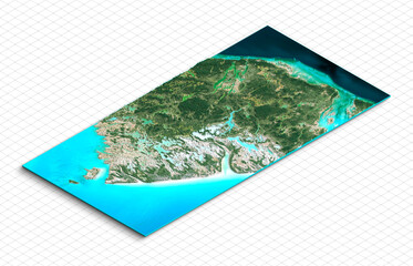 Fototapeta na wymiar 3d model of the Bahamas Island. Isometric map virtual terrain 3d for infographic