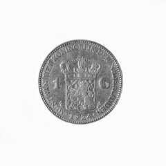 1924 Dutch 1 Guilder coin, tails side.