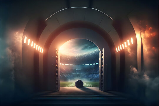 Football Stadium Entrance Through Tunnel, Generative Ai