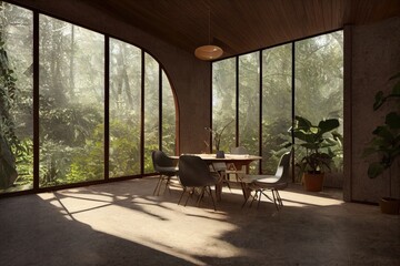 Luxury Modern Interior with Curved Modern Windows and Staged Decor Made with Generative AI