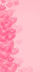 Background for Valentine's Day or Mother's Day. Pink vertical background with transparent hearts