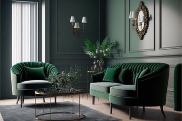 Luxurious modern evergreen living interior design. generative ai