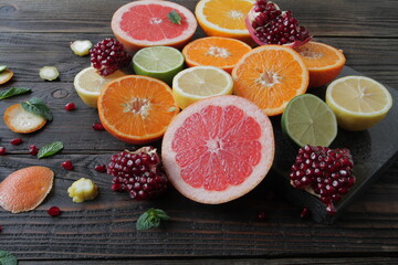 fruits on wooden background