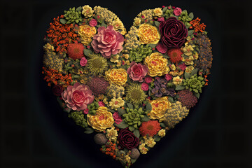 Obraz na płótnie Canvas heart made of flowers, Generative AI