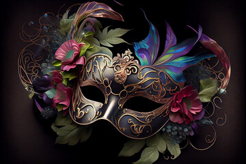 fantasy masquerade venetian carnival mask on dark background.generative ai. - obrazy, fototapety, plakaty