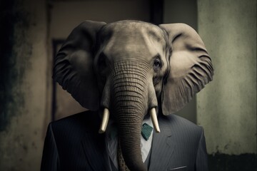 Fototapeta na wymiar Illustrative vector design of an elephant in men suits with animal facial. generative ai