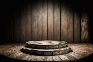 Background or podium for product food or jewellery. Rustic wood, Generated ai